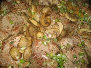 Pork with mushrooms, scallions, herbs, and wine Pork with mushrooms, scallions, herbs, and wine
