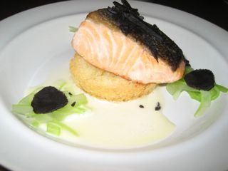 Salmon "chop" with celery and black truffles Salmon "chop" with celery and black truffles