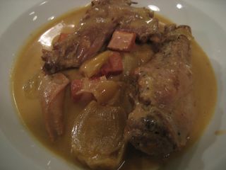 Braised rabbit, bacon, and mustard